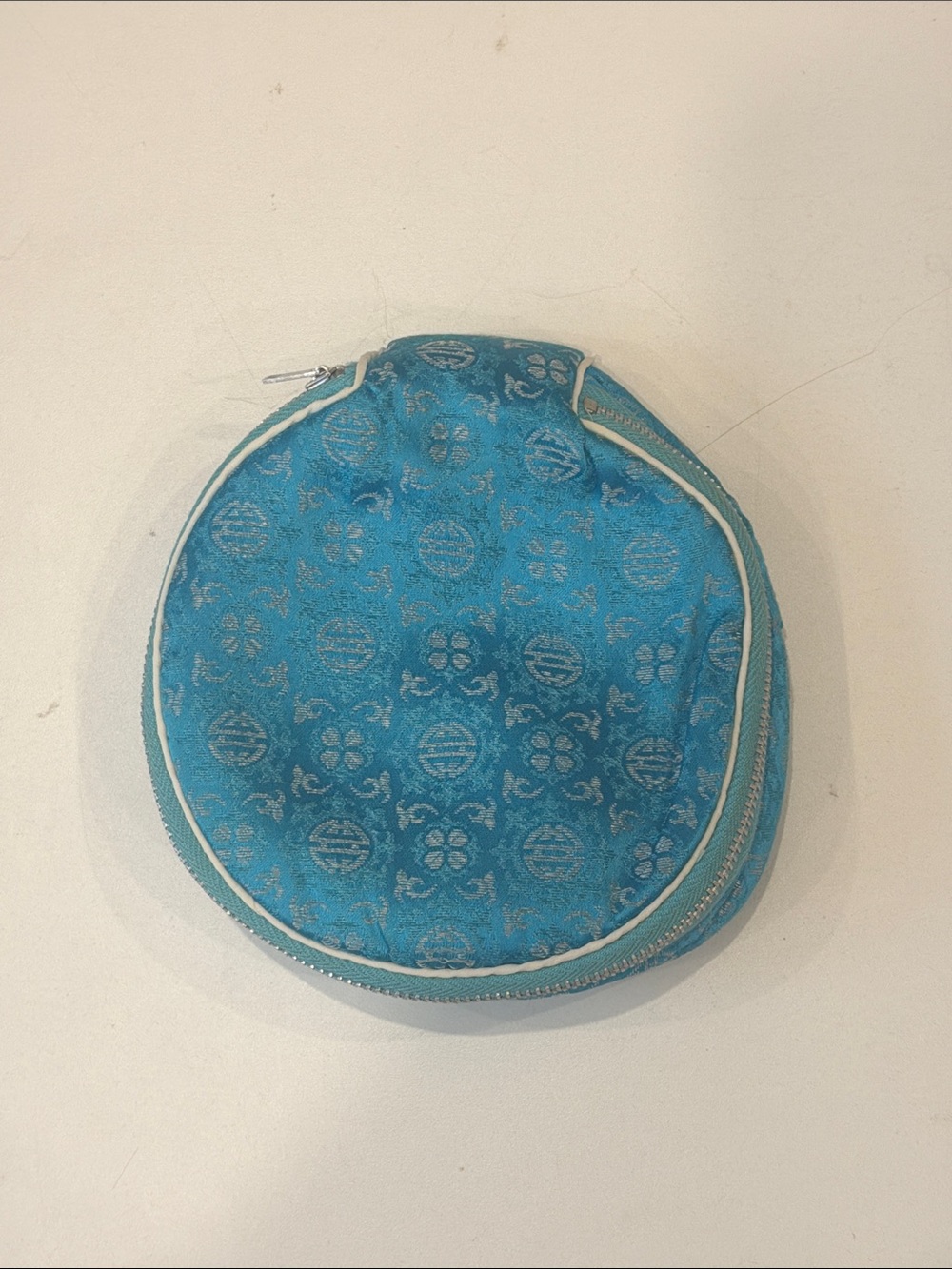 Round Turquoise Jacquard Cosmetic Pouch